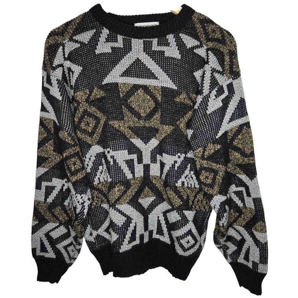 Checkpoint Vintage 90s Mens Geometric Cosby Eclectic Grandpa Sweater S Grunge